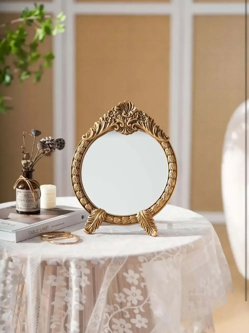 HSDDHOME Small Vintage Round Gold Vanity Mirror – 9.5
